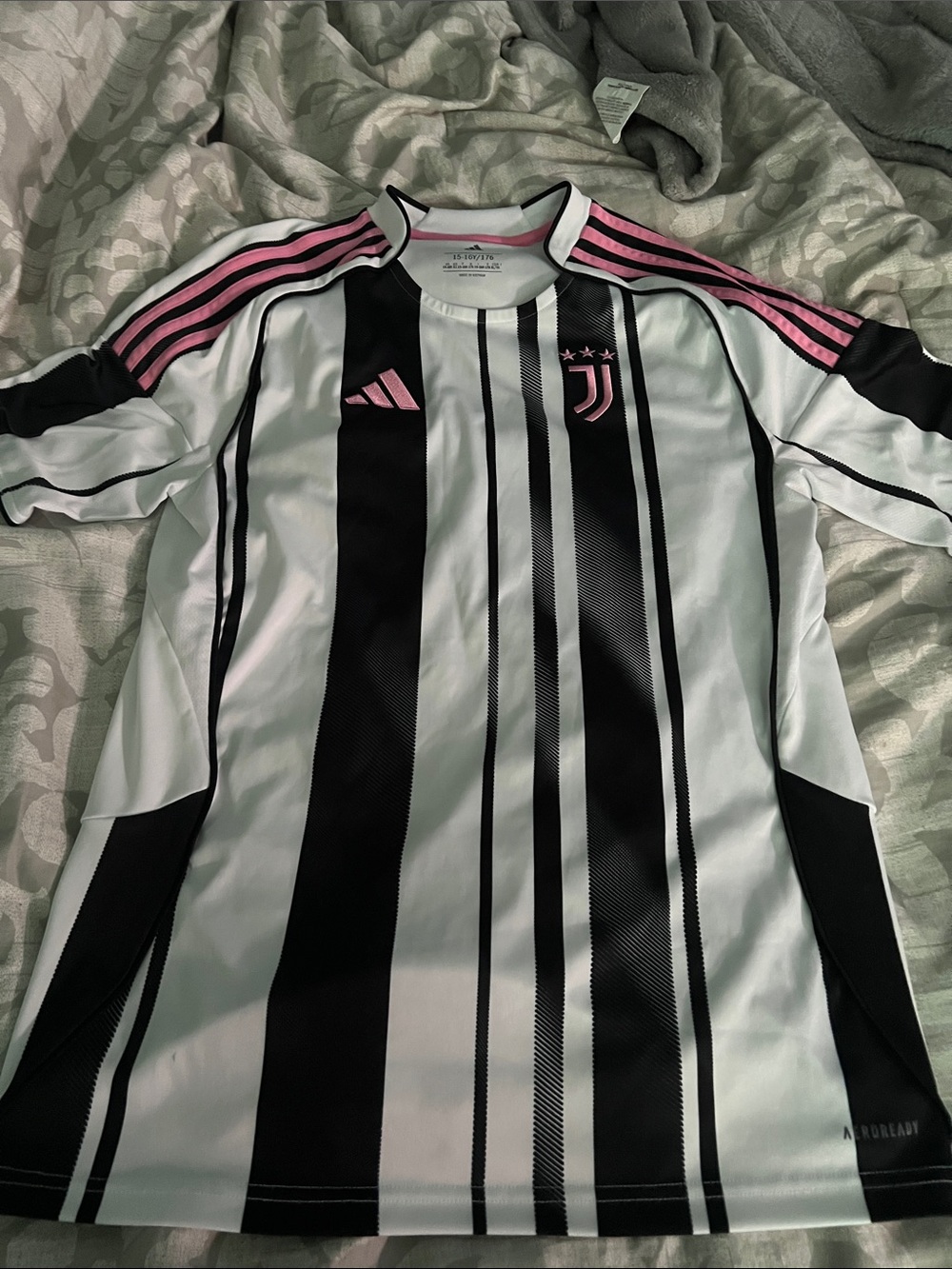 adidas Juventus Men’s Black & White Soccer Jersey with Pink Accents